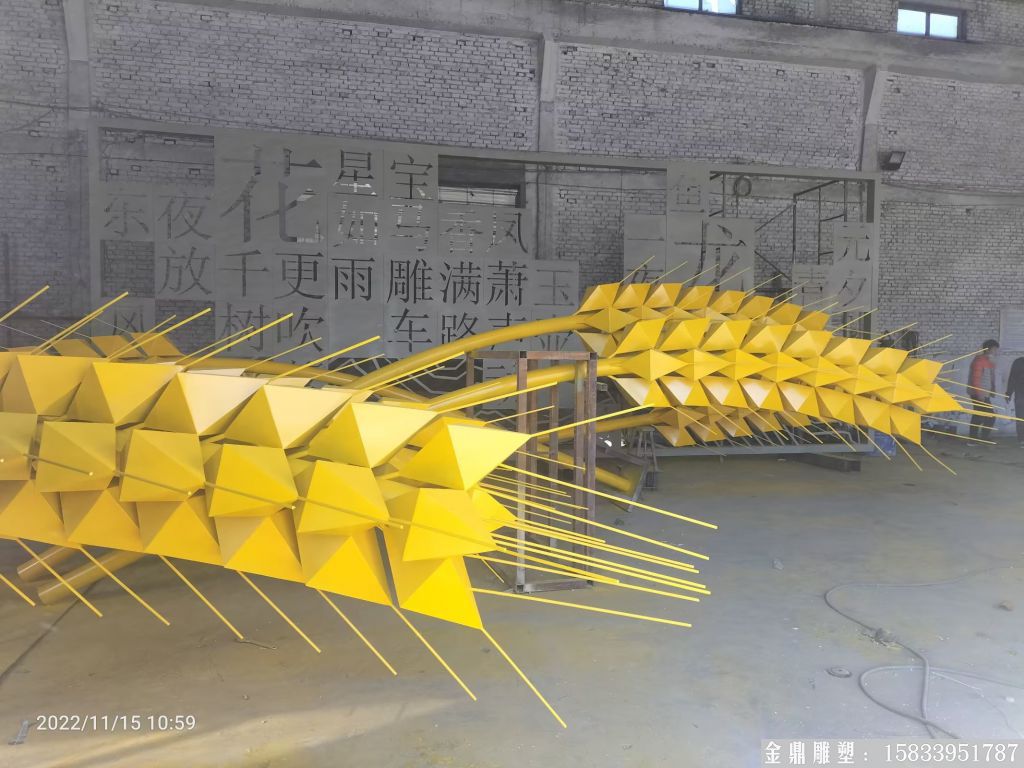 不銹鋼金色麥穗雕塑，山東廣饒縣糧倉(cāng)標(biāo)志案例3